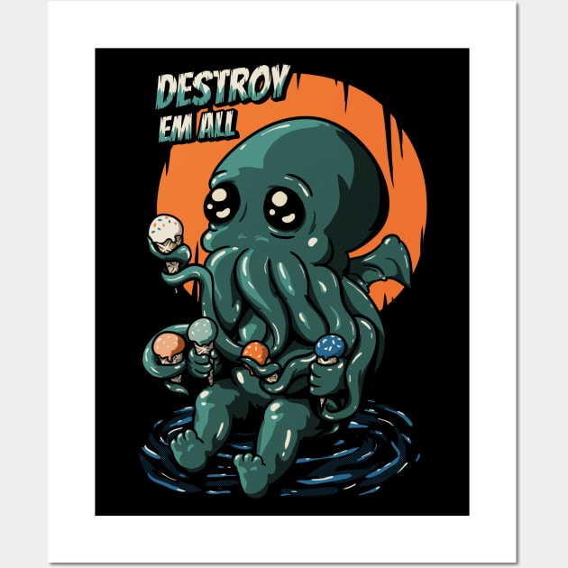 Ice Cream Destroyer - Baby Cthulhu Mask Wall Art by anycolordesigns